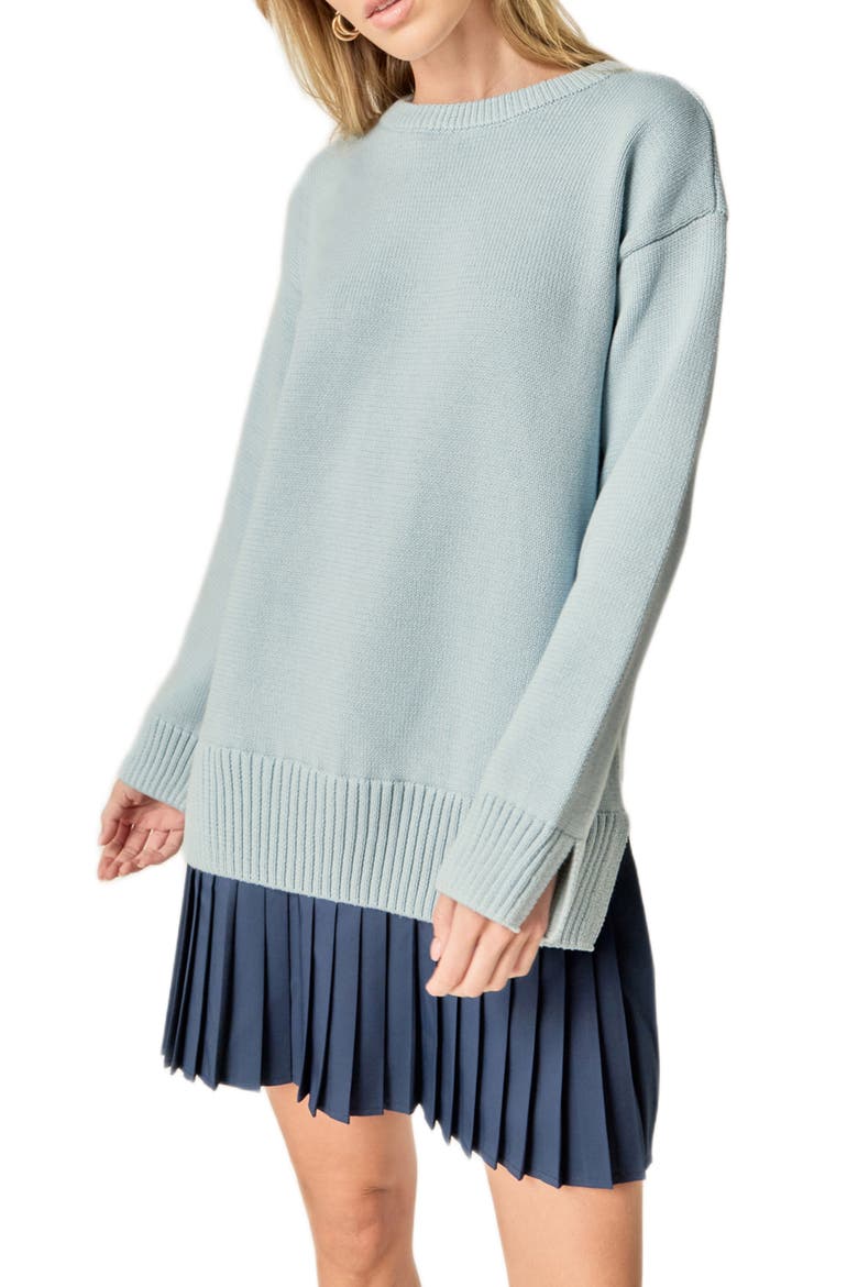 Mixed Media Long Sleeve Pleated Minidress