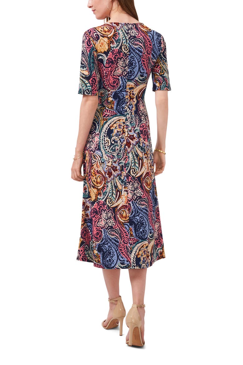 V-Neck Faux Wrap Midi Dress