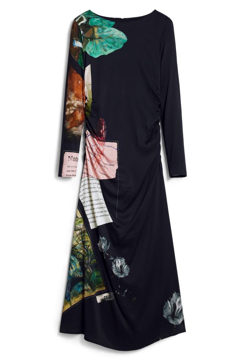 Mix Print Long Sleeve Midi Dress