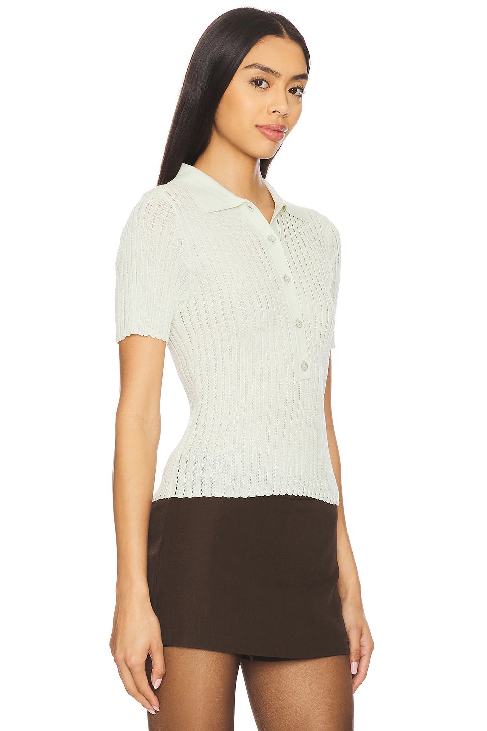 525 Maya Semi-sheer Johnny Collar Top in Mint - Image 2