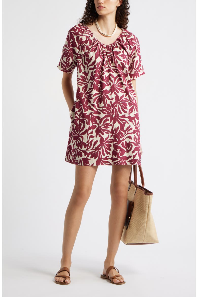 Shirred Linen Blend Minidress