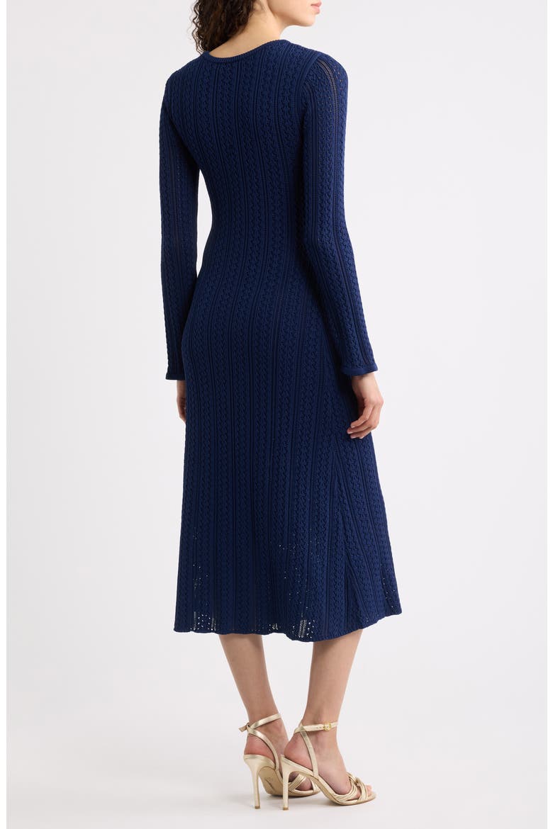 The Julietta Long Sleeve Pointelle Midi Sweater Dress