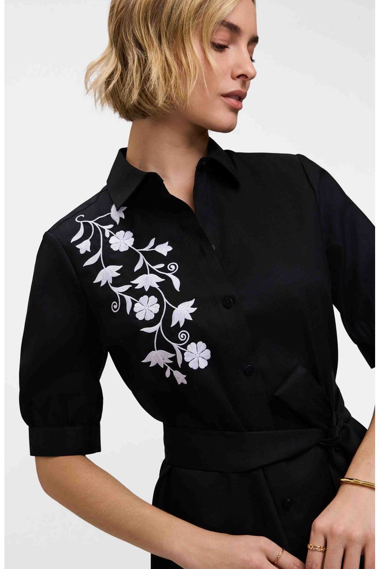 Esther Belted Floral Embroidered Cotton Blend Shirtdress