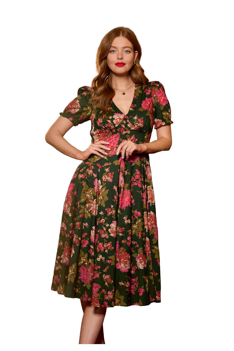 A-Line Button Front Midi Dress