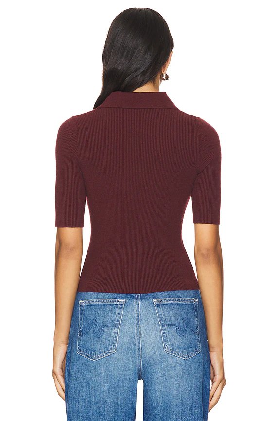 525 America Ginny Short Sleeve Johnny Collar Top in Oxblood - Image 3
