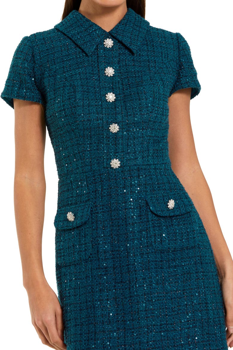 Boucle Collared Button Up Mini Dress