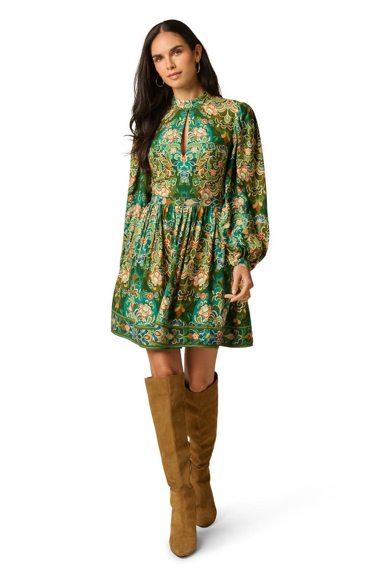 Print Mock Neck Long Sleeve Minidress