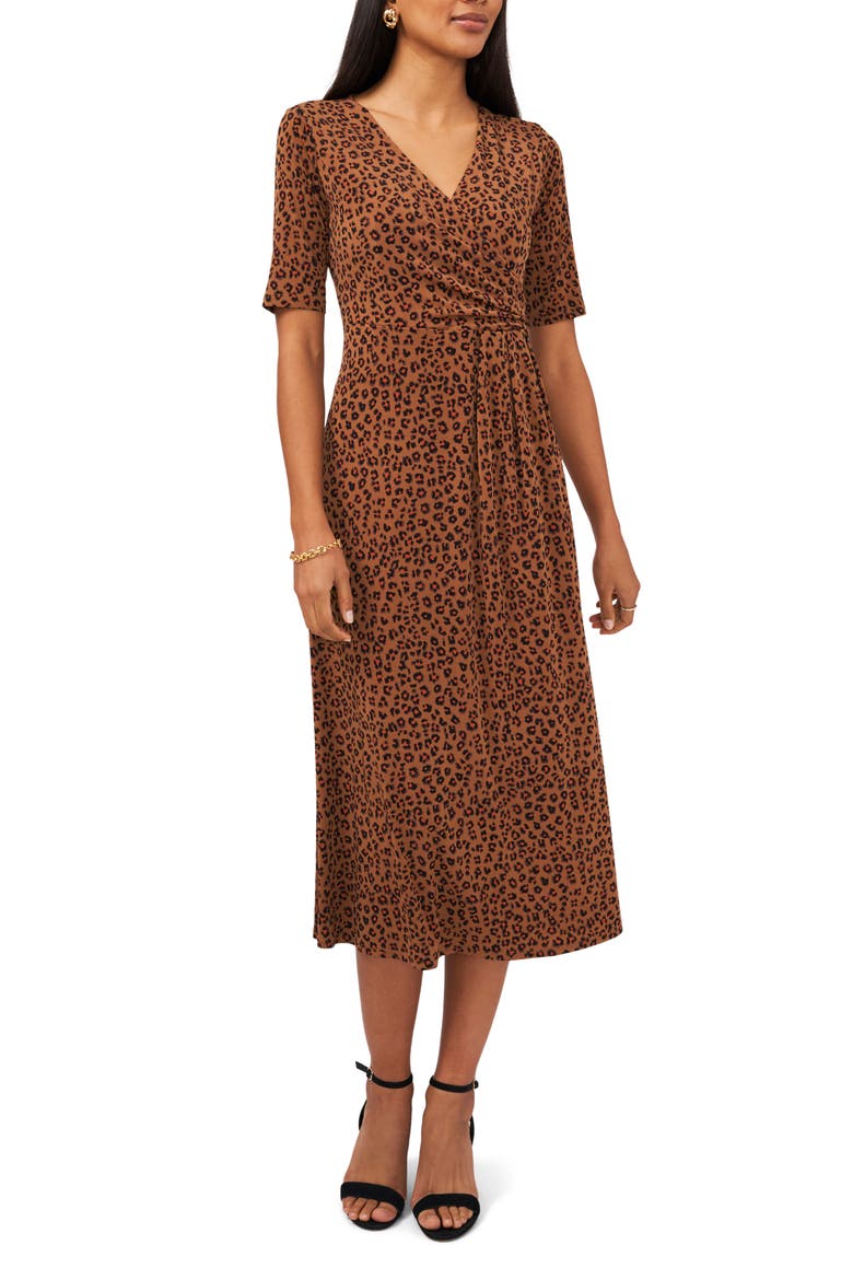 Print Faux Wrap Midi Dress
