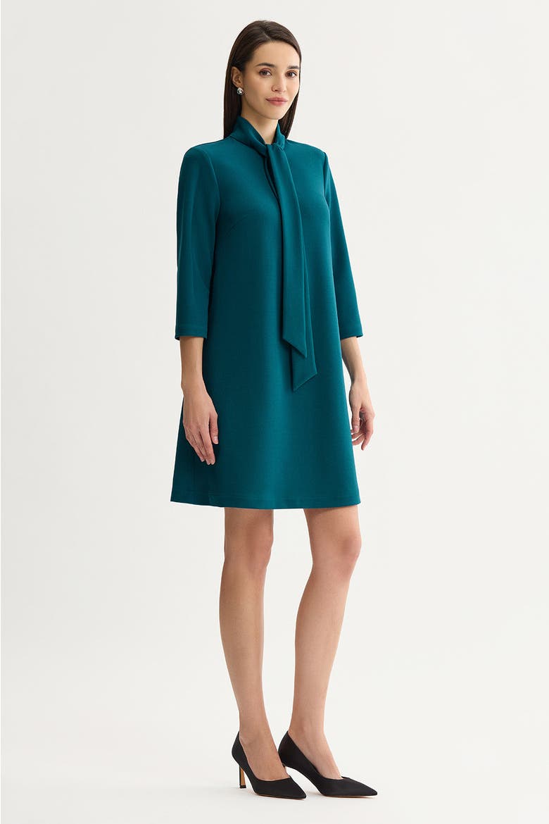 Stretch Deco Crepe Tie Neck Tent Dress