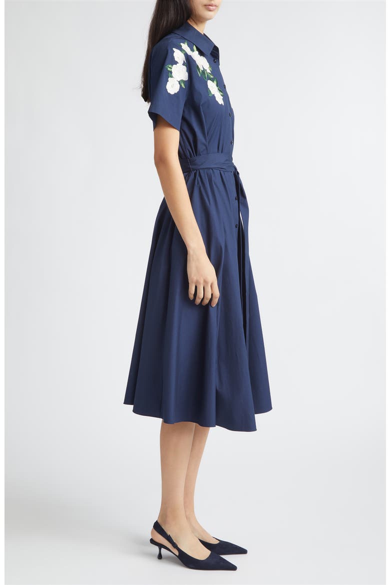 Floral Embroidered Midi Stretch Cotton Shirtdress