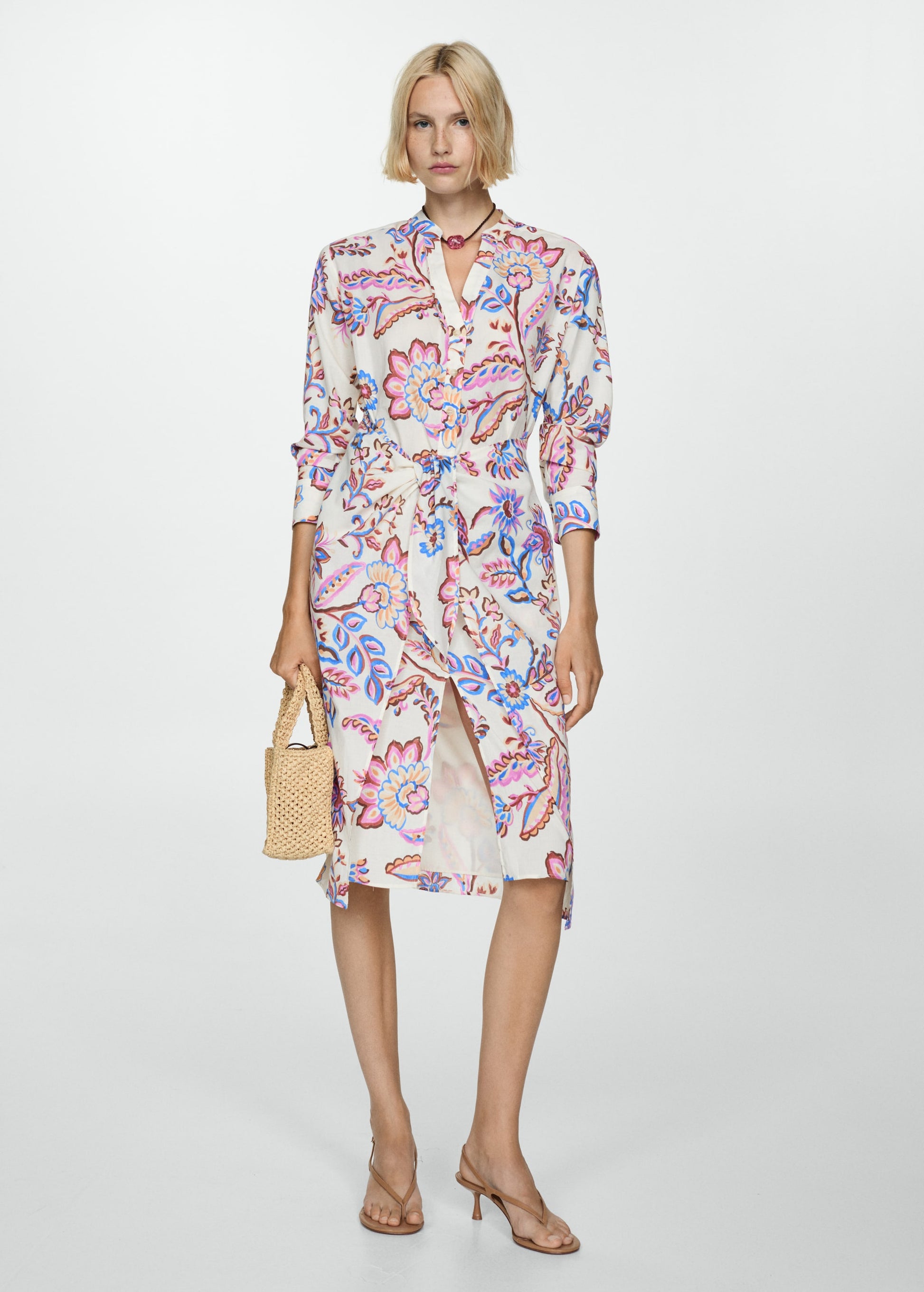 Floral print dress with bow