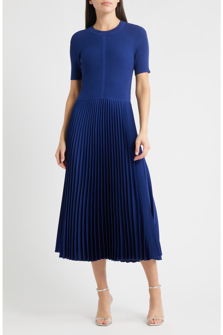 Fadridi Rib & Pleated Midi A-Line Dress