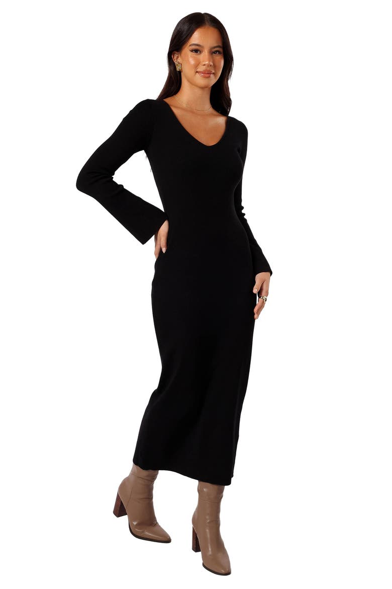 Lina V-Neck Long Sleeve Midi Sweater Dress