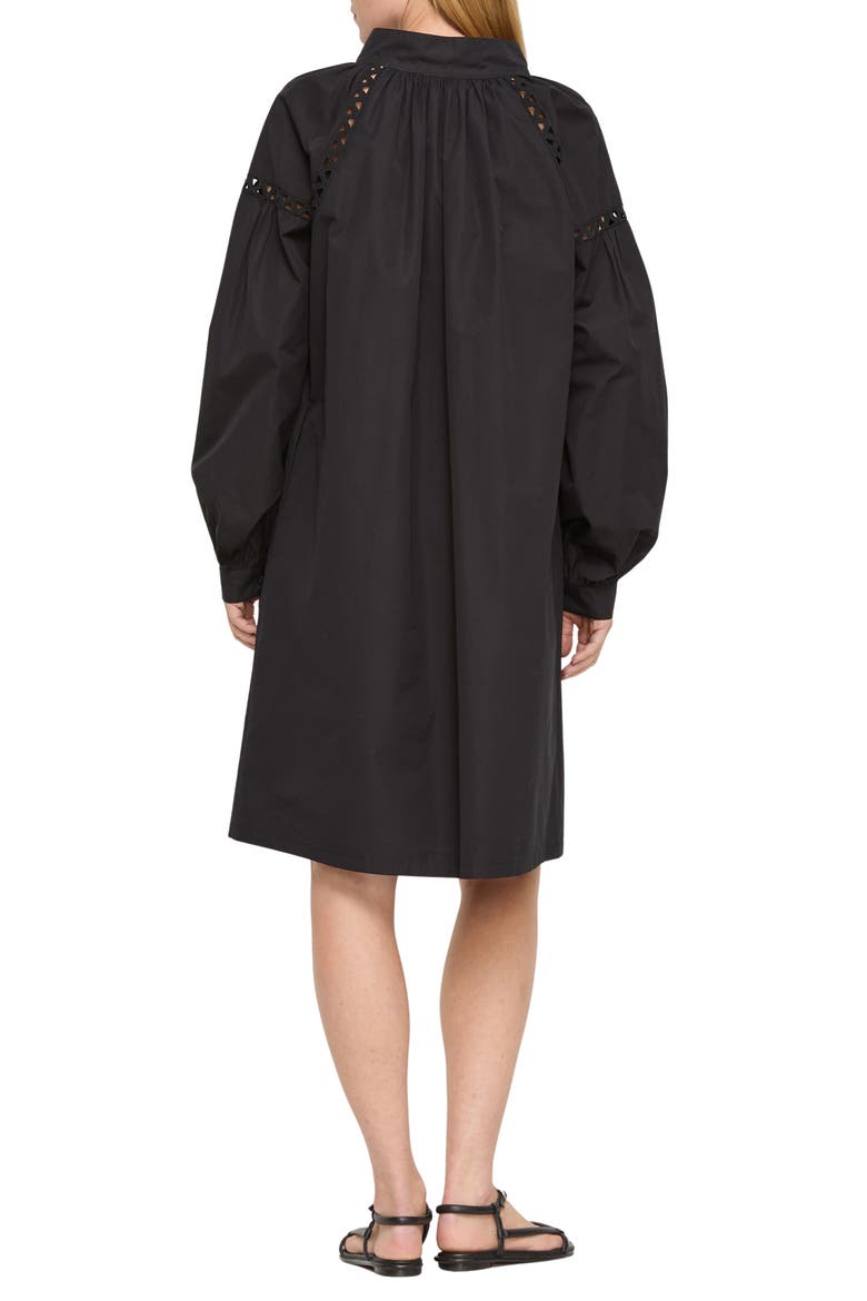 Soutache Trim Long Sleeve Organic Cotton Poplin Popover Dress