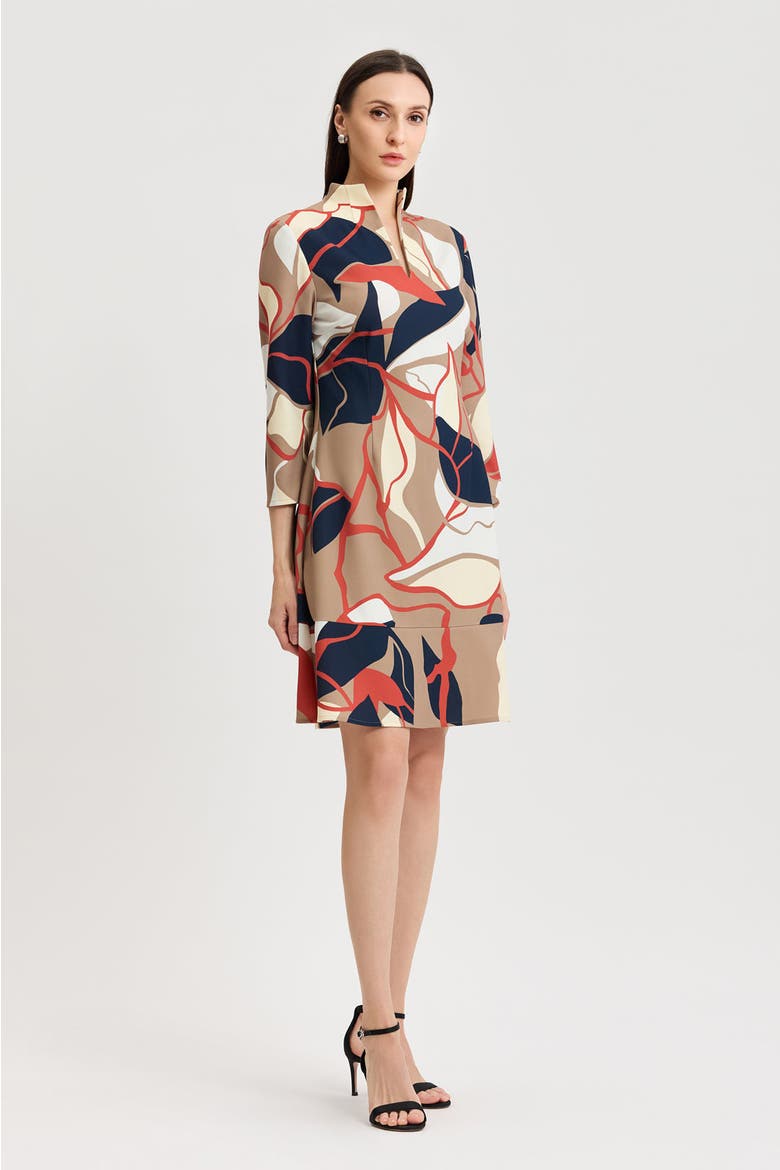 Abstract Floral Printed Stretch Deco Crepe Dress