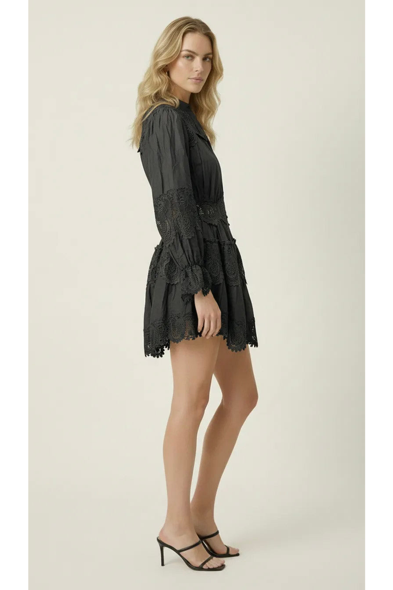 Lace Trim Button Front Mini Dress