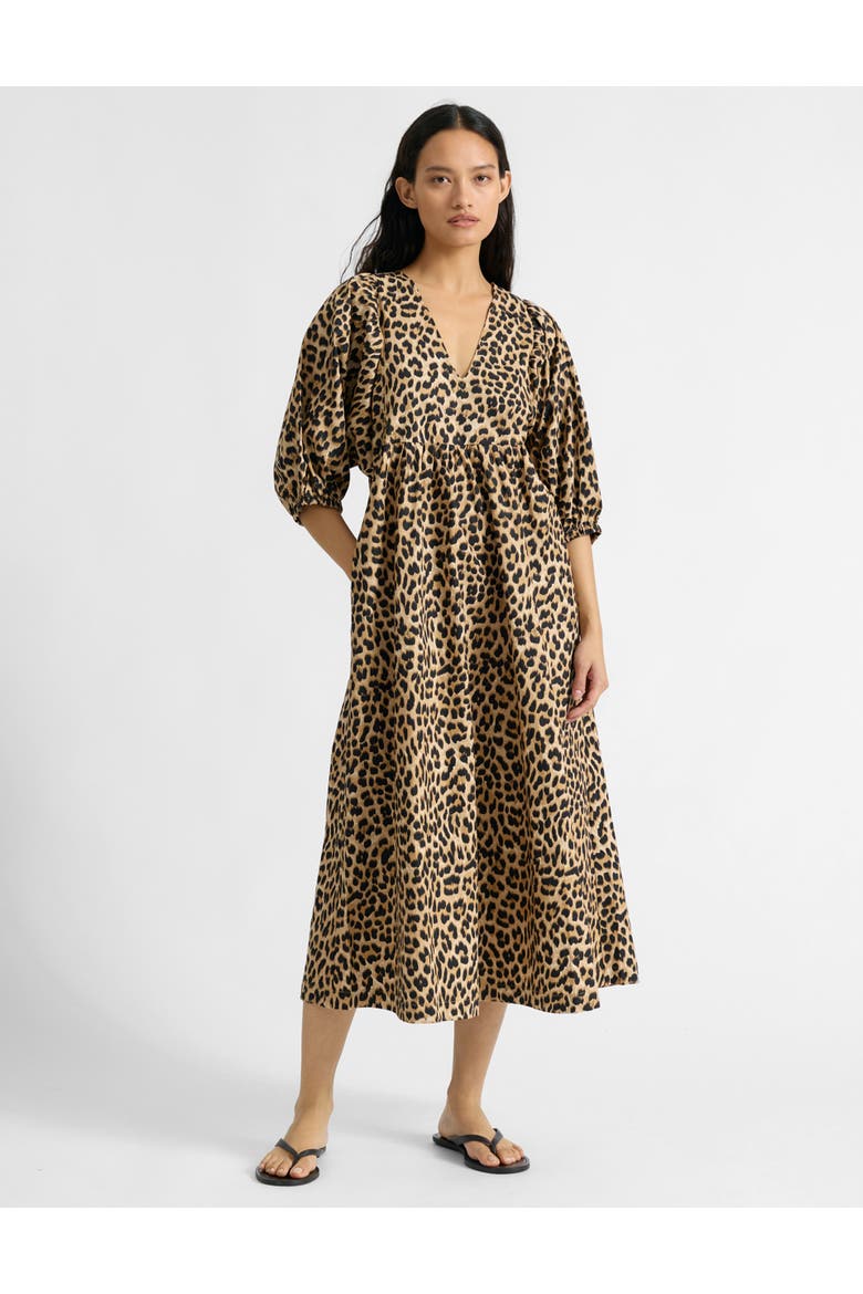 Animal Print V-Neck Cotton Midi Dress