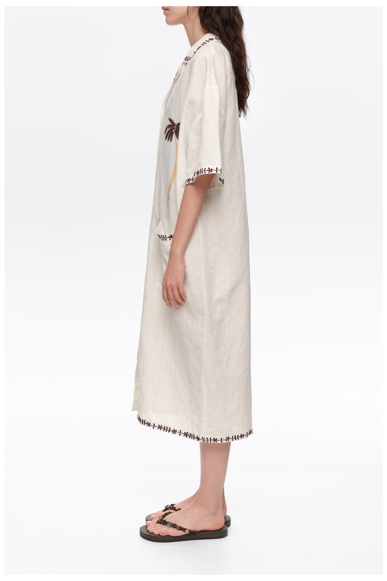 Linen Palm Tree Shirt Dress