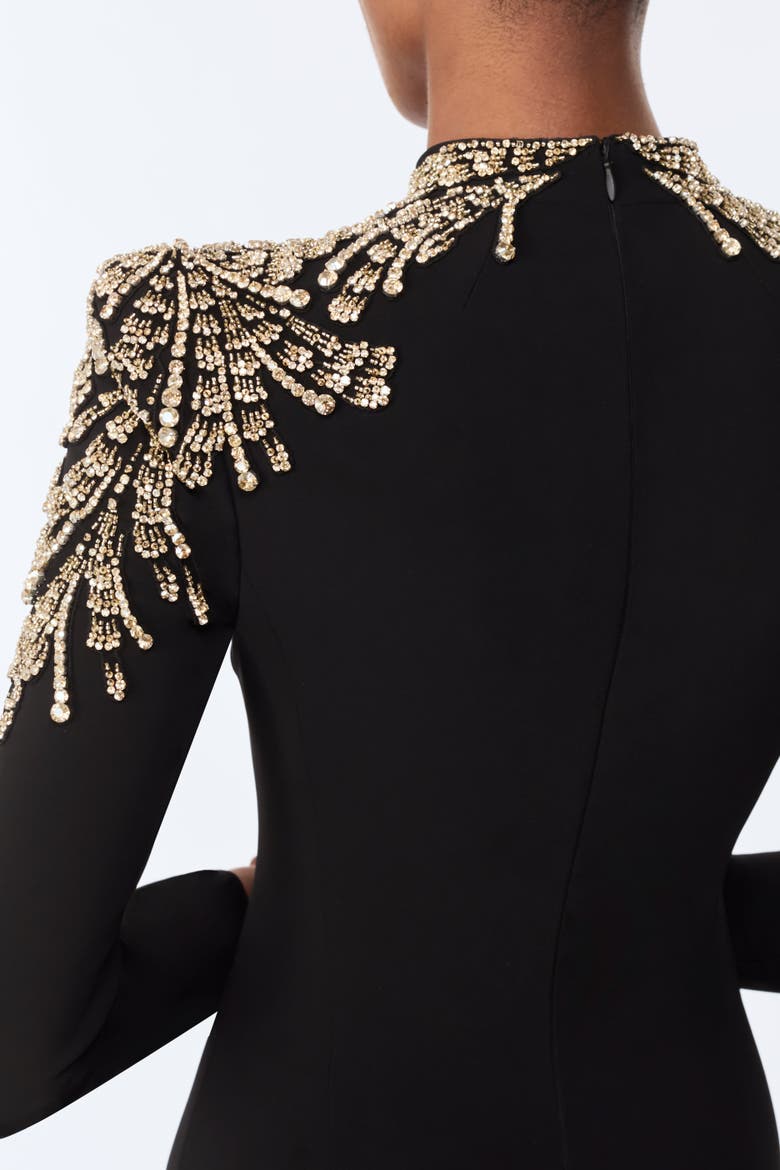 Cobra Embellished-Shoulders Mock-Neck Maxi Dress
