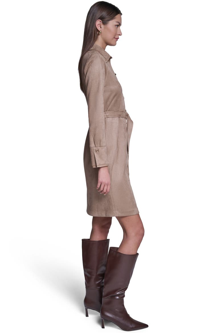 Long Sleeve Suede Shirt Dress