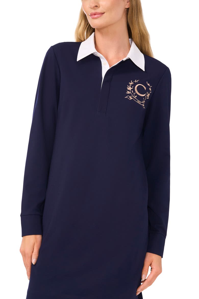 Contrast Collar Long Sleeve Polo Shirtdress