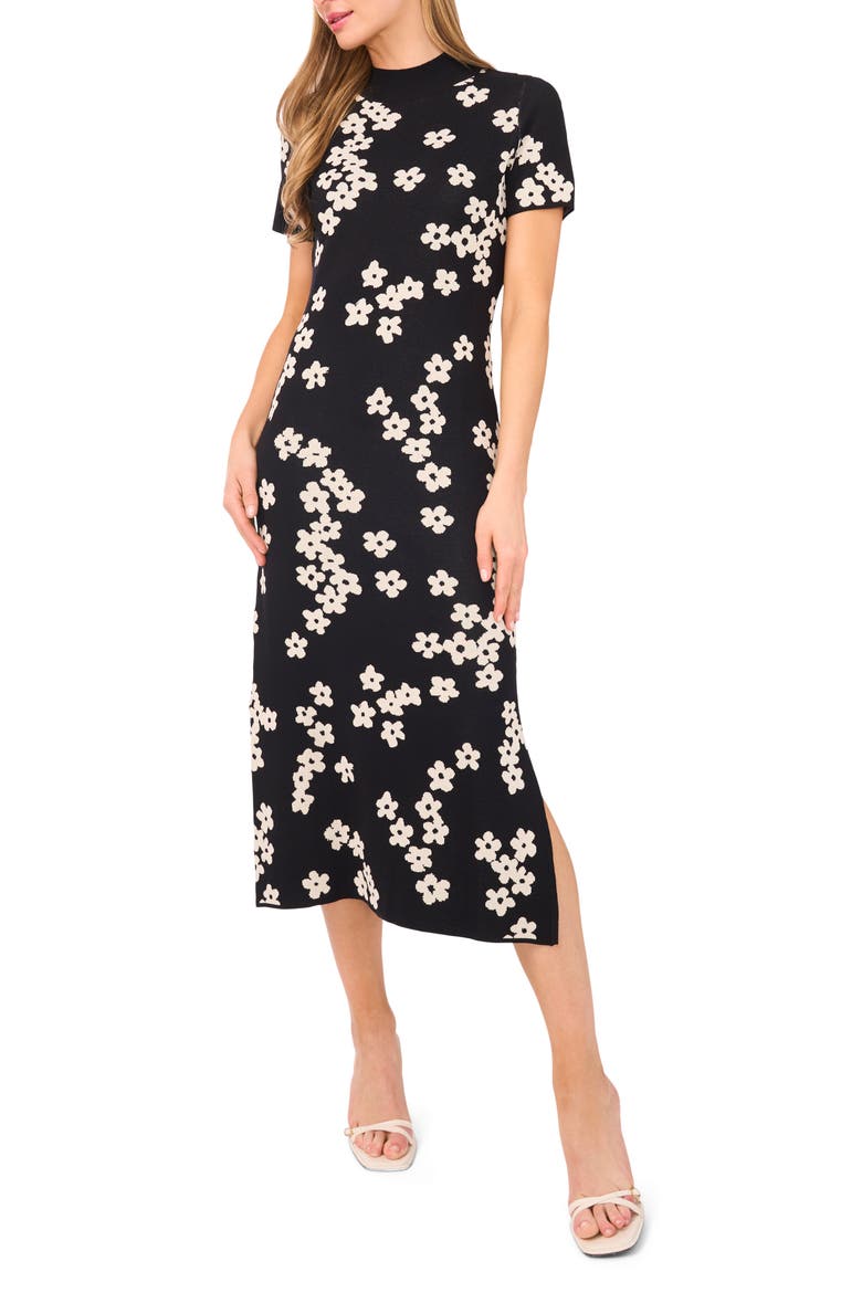 Flower Jacquard Midi Sweater Dress