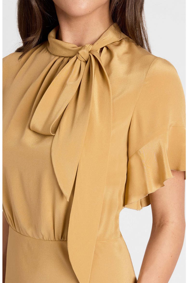 Sabrina Silk Short Sleeve Tie Neck Midi Dress
