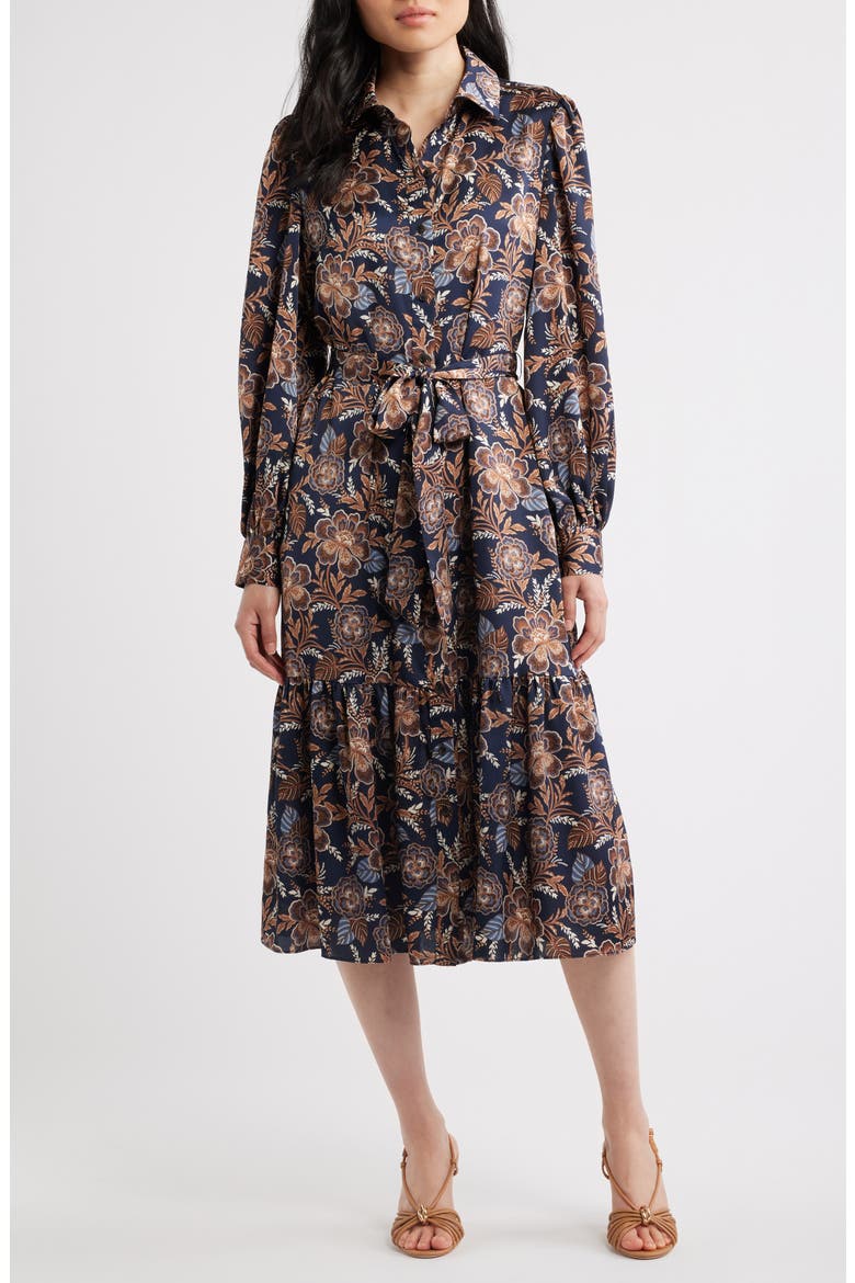 Floral Long Sleeve Midi Shirtdress