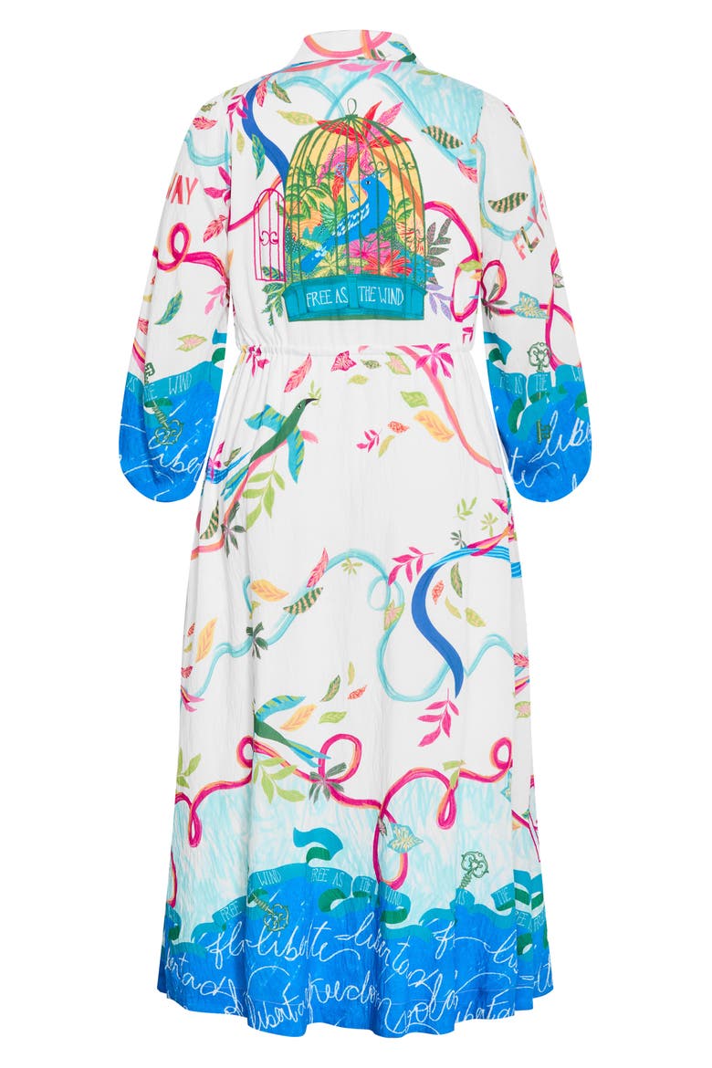 Tahlia Long Sleeve Bird Print Maxi Shirtdress