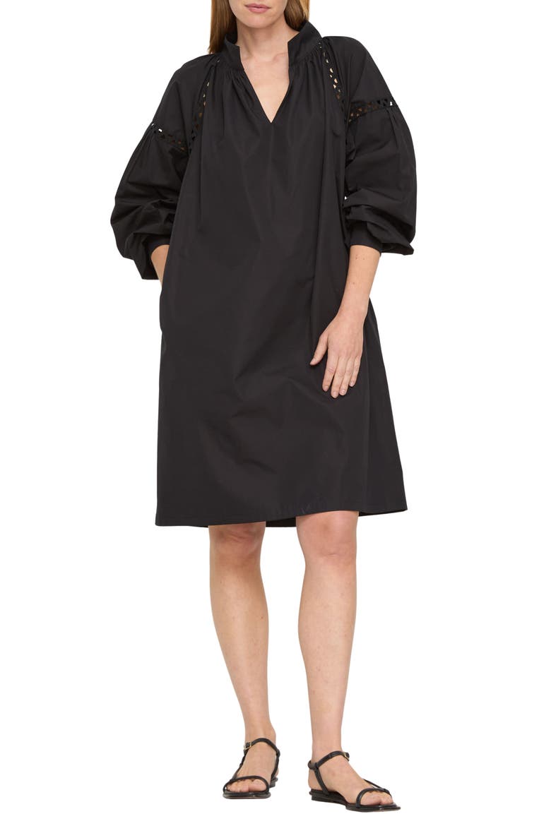 Soutache Trim Long Sleeve Organic Cotton Poplin Popover Dress