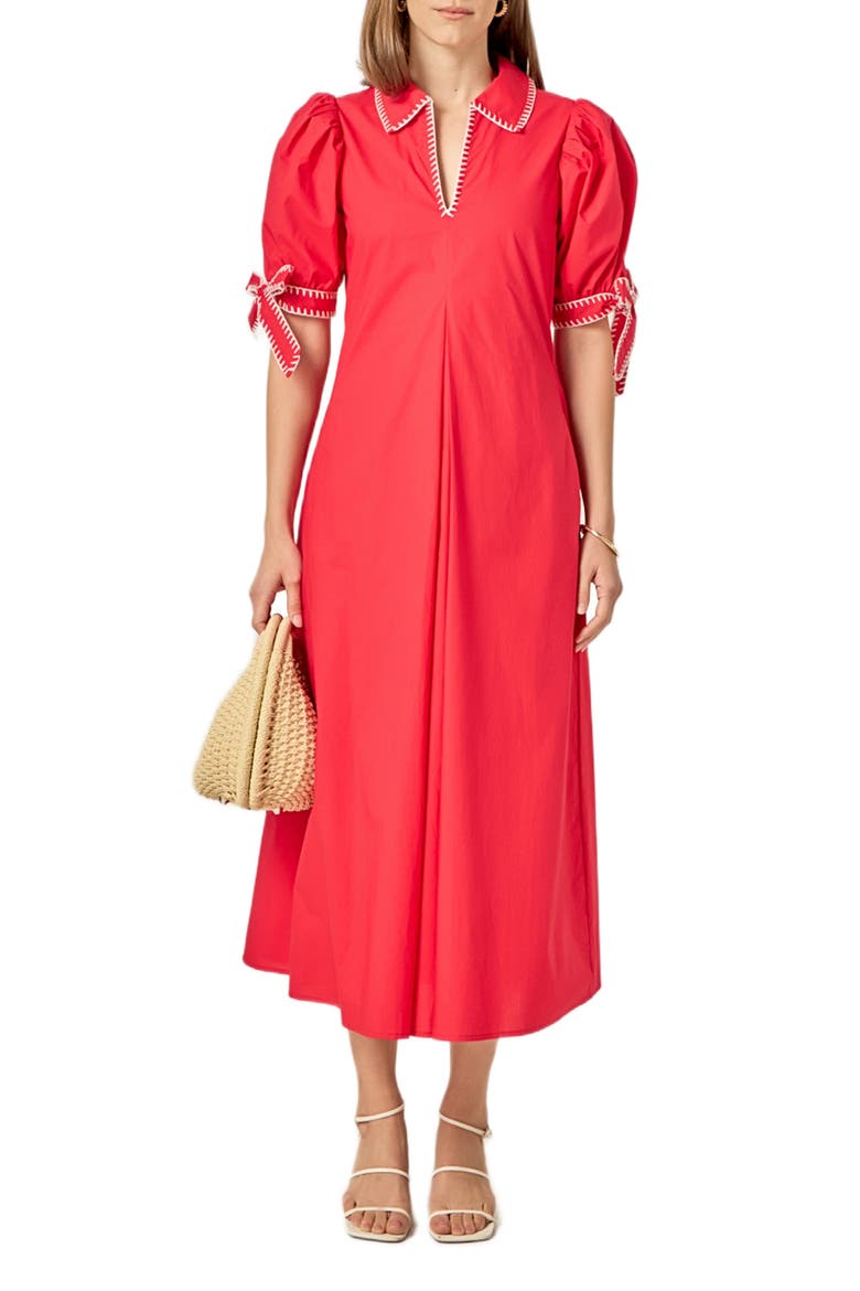 Contrast Stitch A-Line Midi Dress