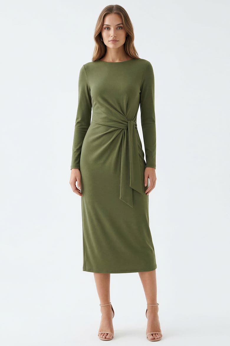 Gascon Crew Neck Long Sleeve Knit Midi Dress