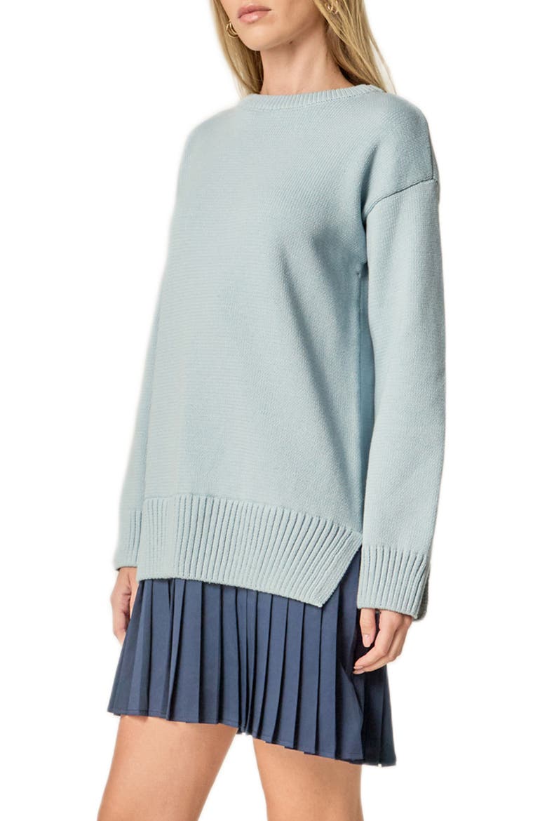 Mixed Media Long Sleeve Pleated Minidress