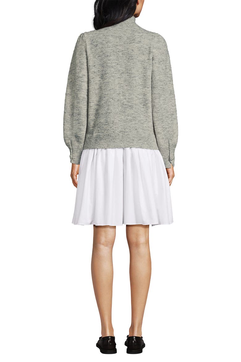Fuzzy Lantern Sleeve Mock Neck Mini Twofer Dress