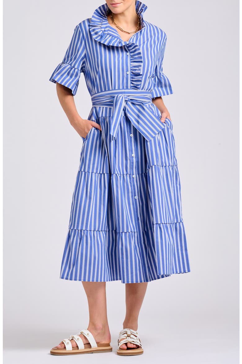 Stripe Ruffle Midi Shirtdress