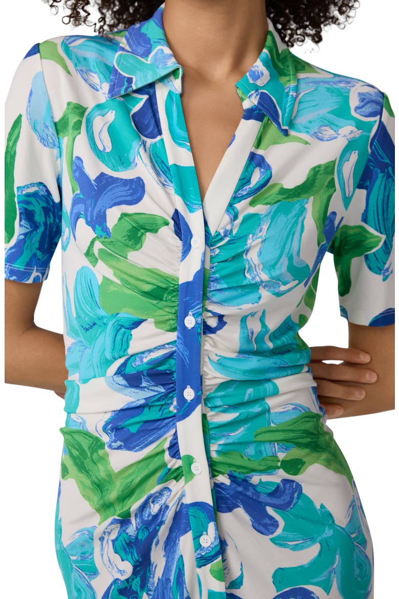 Zoey Floral Short Sleeve Ruched Midi Shirtdress