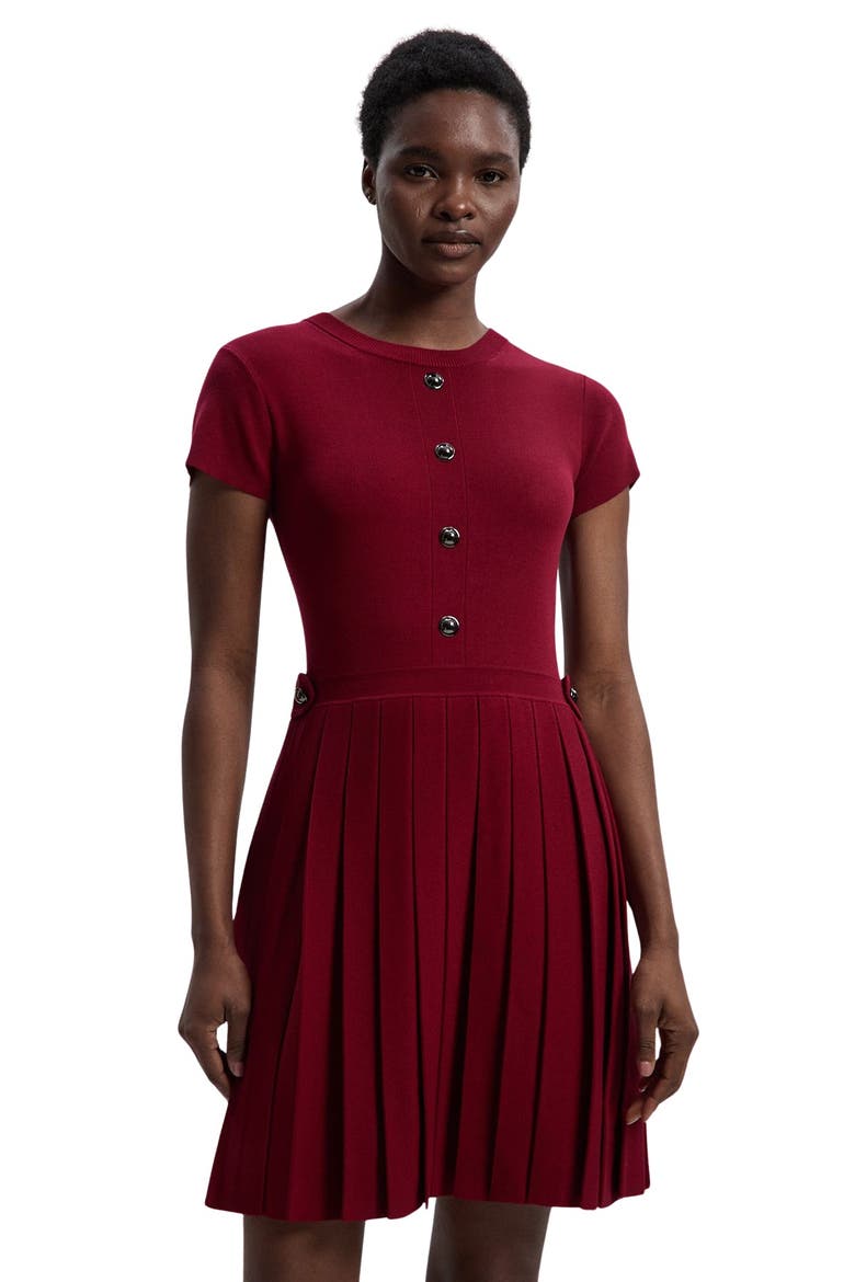 Viscose Tab Pleated Knit Mini Dress