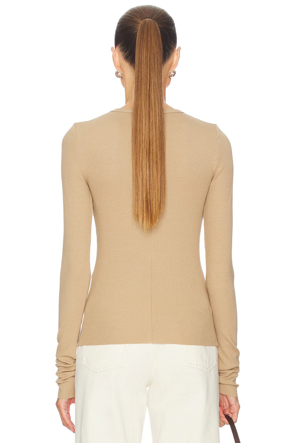 Eterne Long Sleeve Fitted Top in Taupe - Image 3