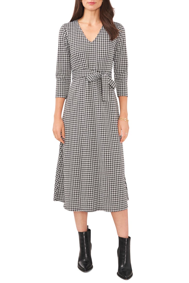 Houndstooth Check Jacquard Midi Dress
