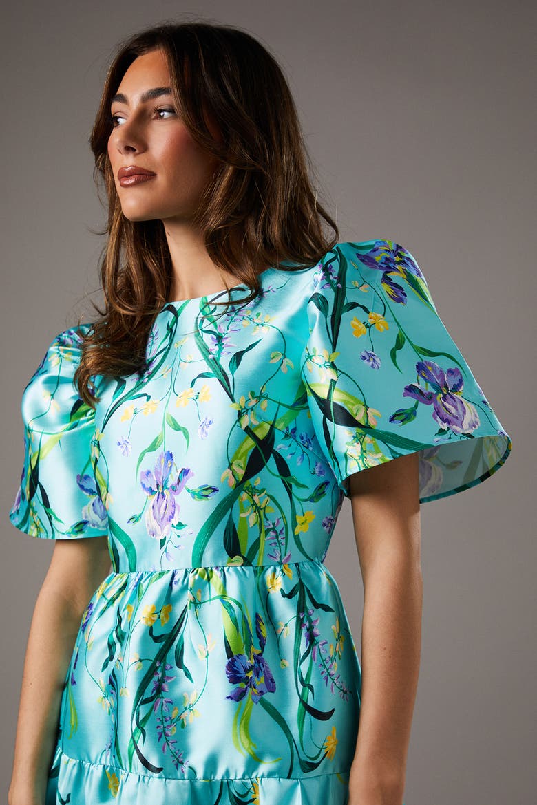 Twill Puff Sleeve Printed Midi Dress