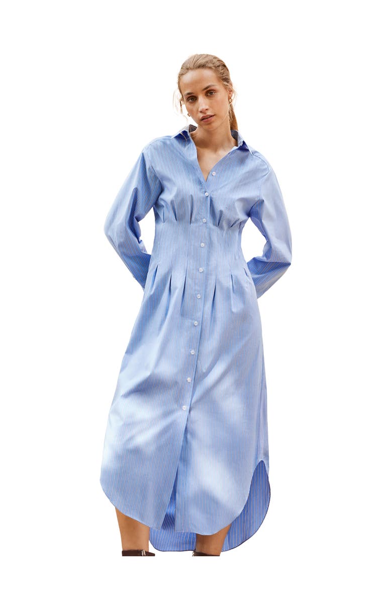 Long Sleeve Stripe Shirt Midi Dress