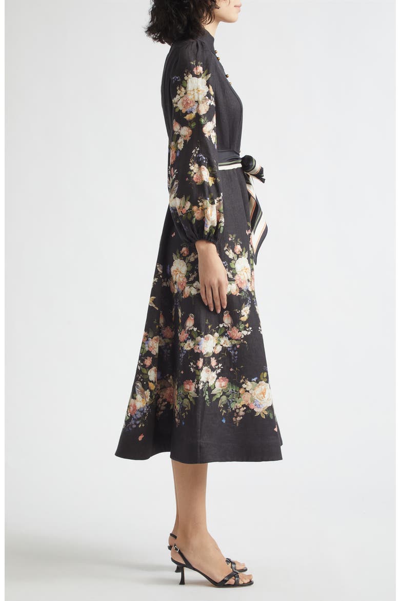 Valiant Floral Long Sleeve Linen Midi Dress