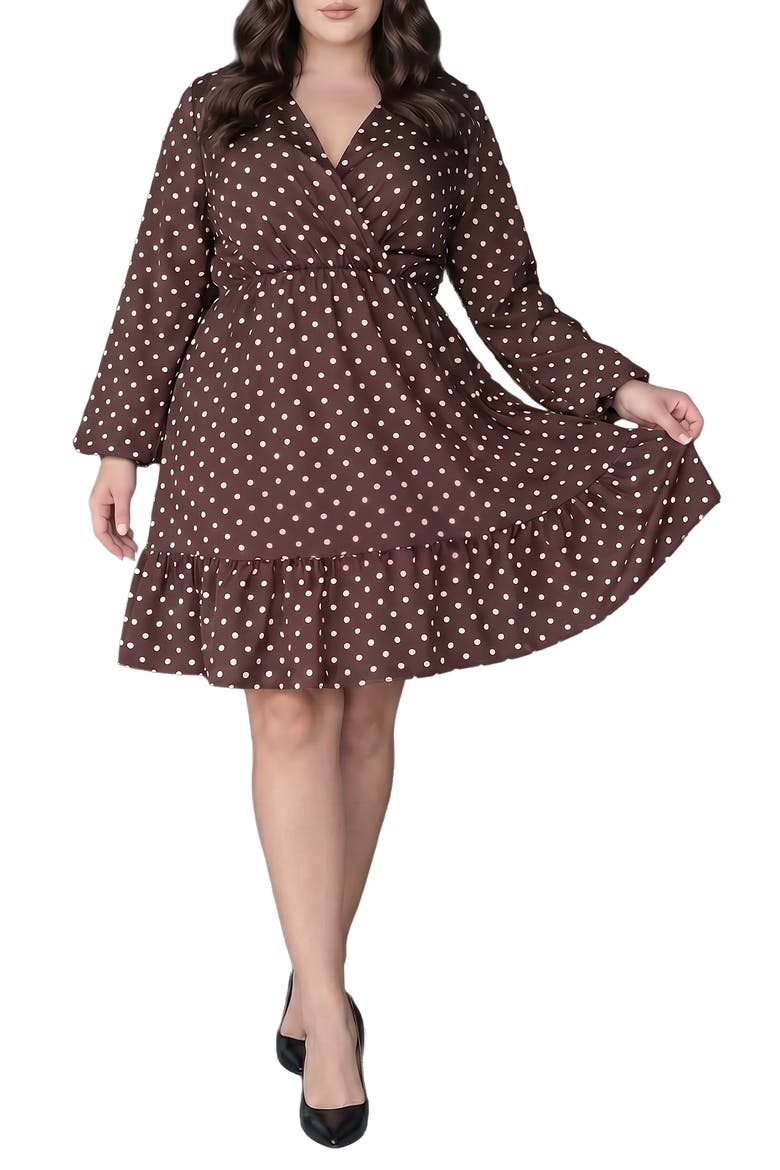 Polka Dot Ruffle Hem Long Sleeve Minidress