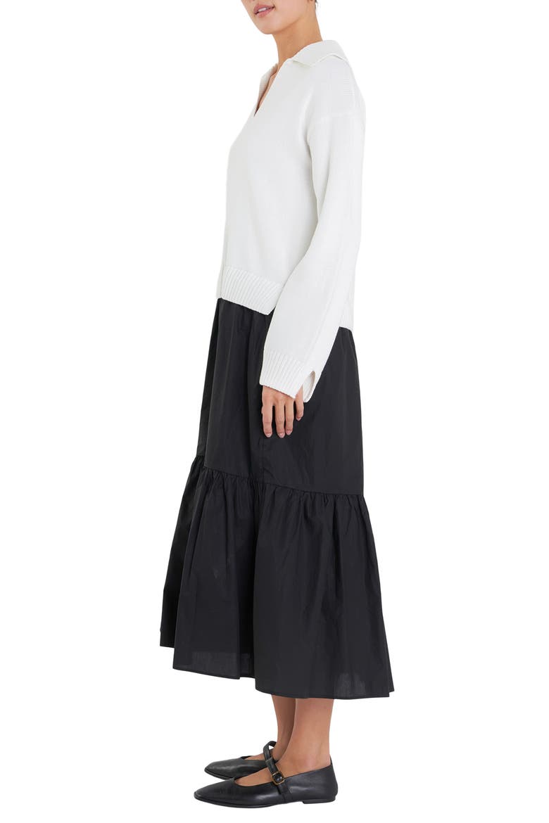 Mixed Media Long Sleeve Sweater Midi Dress