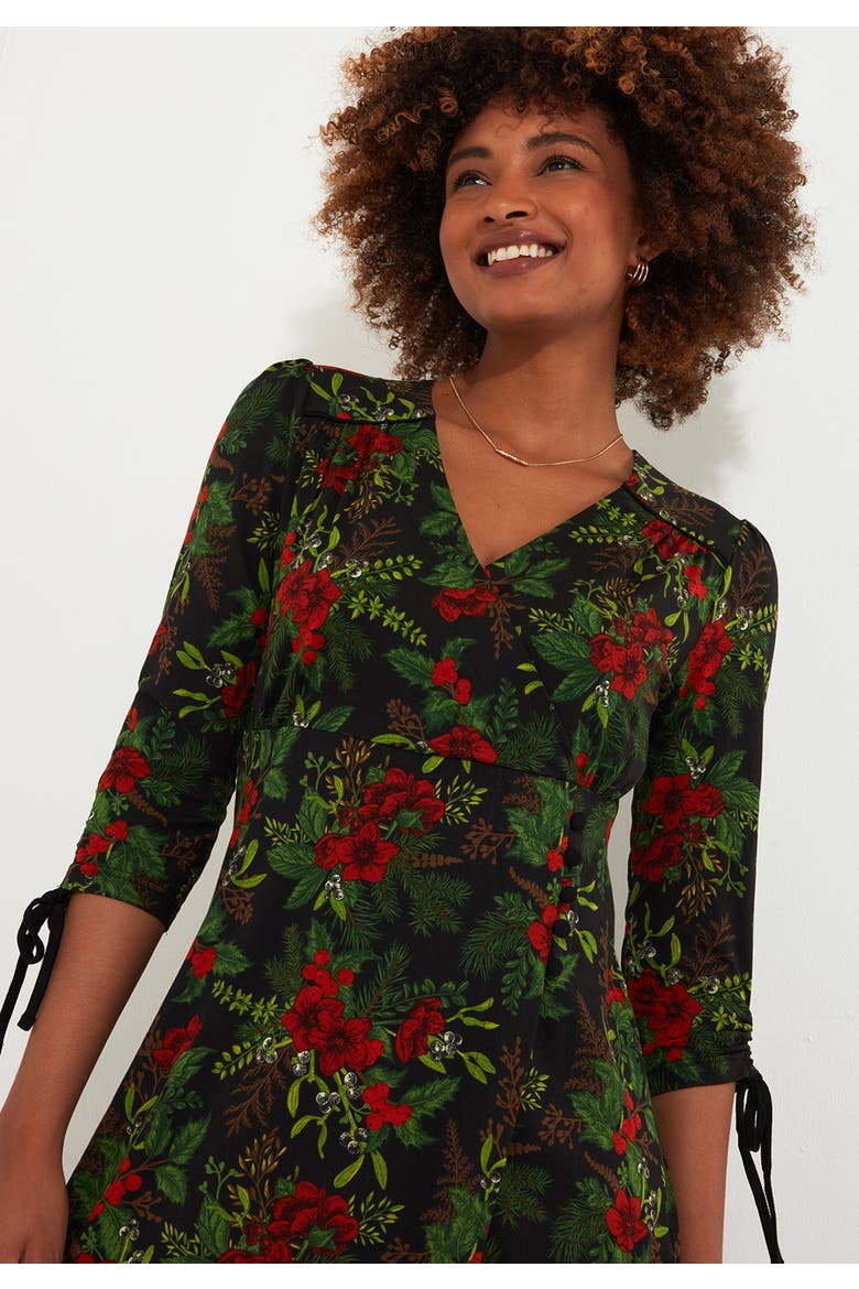Stretch Knit Faux Wrap Midi Dress