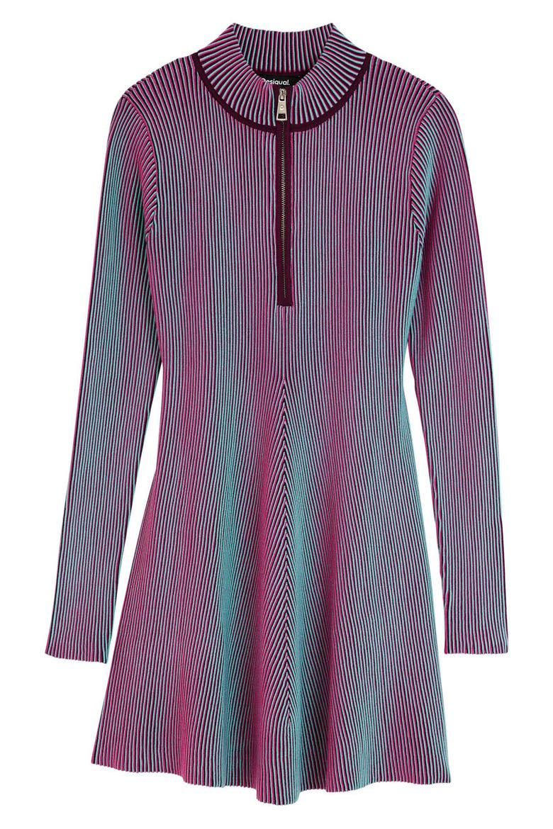 Long Sleeve Rib Half Zip Minidress