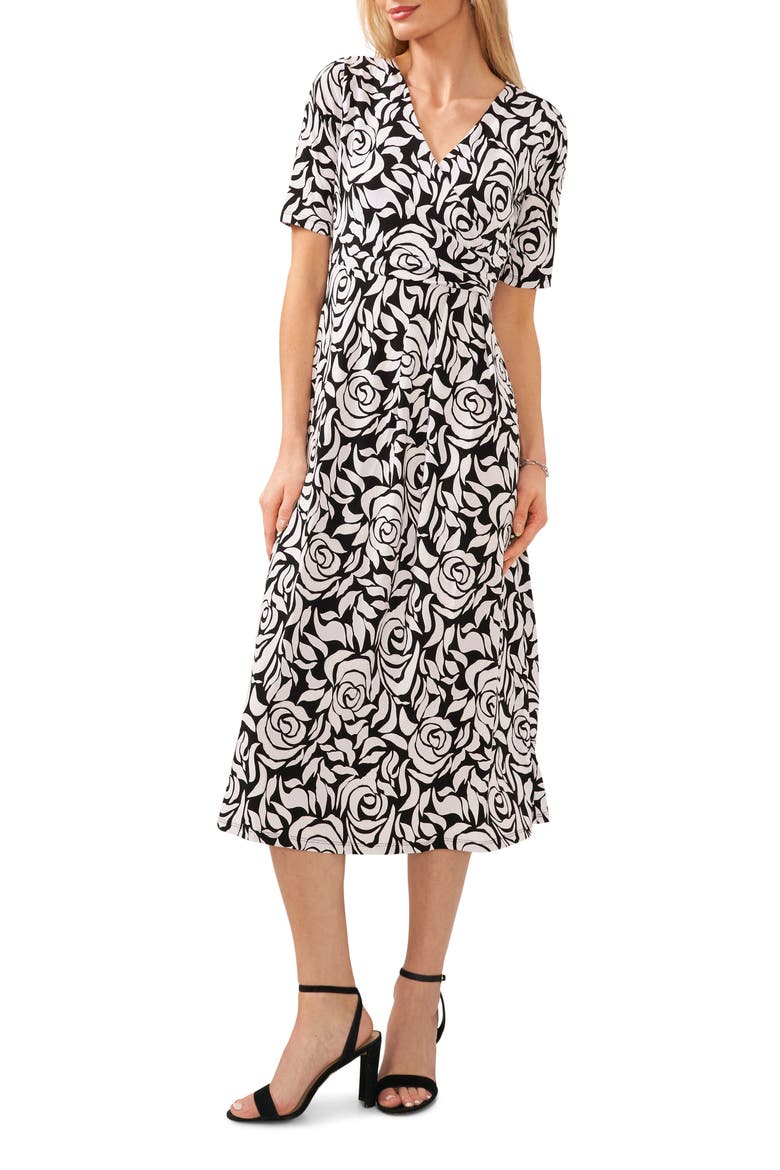 Print Faux Wrap Midi Dress