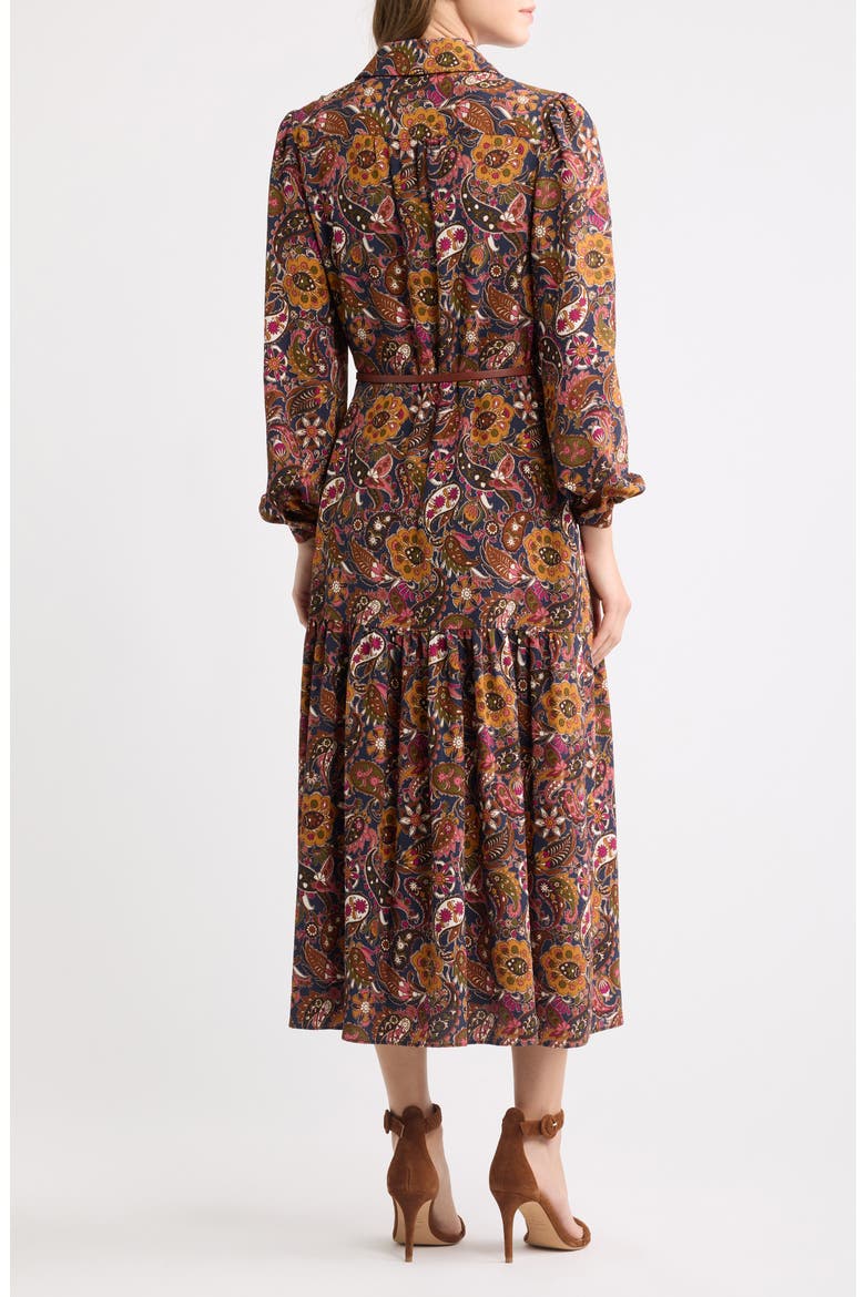 Print Belted Long Sleeve Maxi Shirtdress