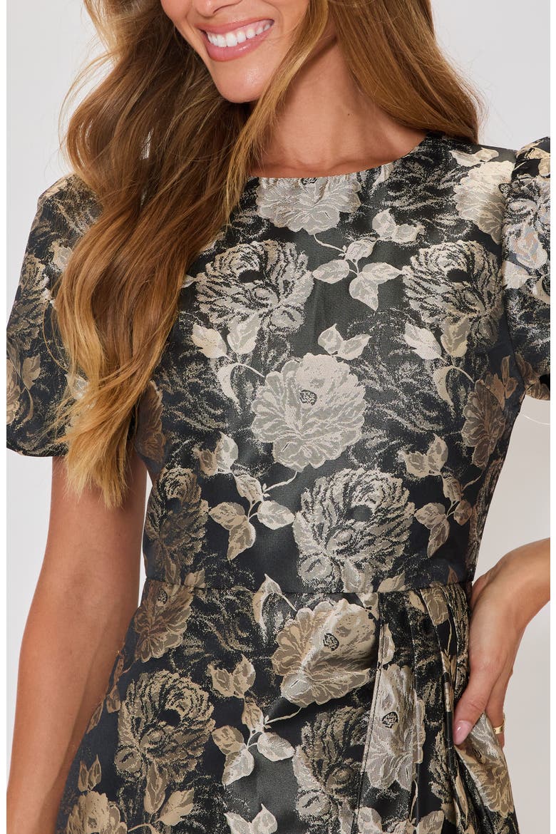 Holly Floral Brocade Pleated Drape Minidress