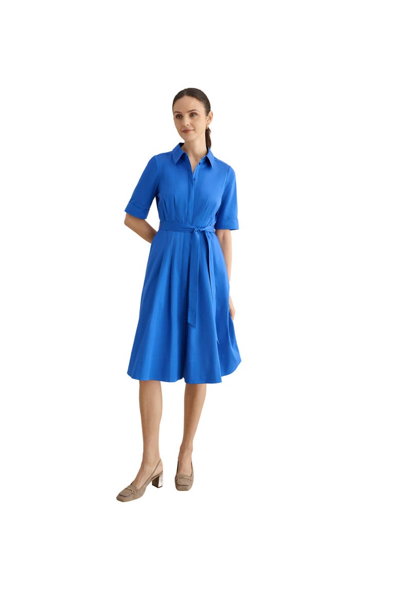 Brigitta Pleated Tie Belt Shirt Dress